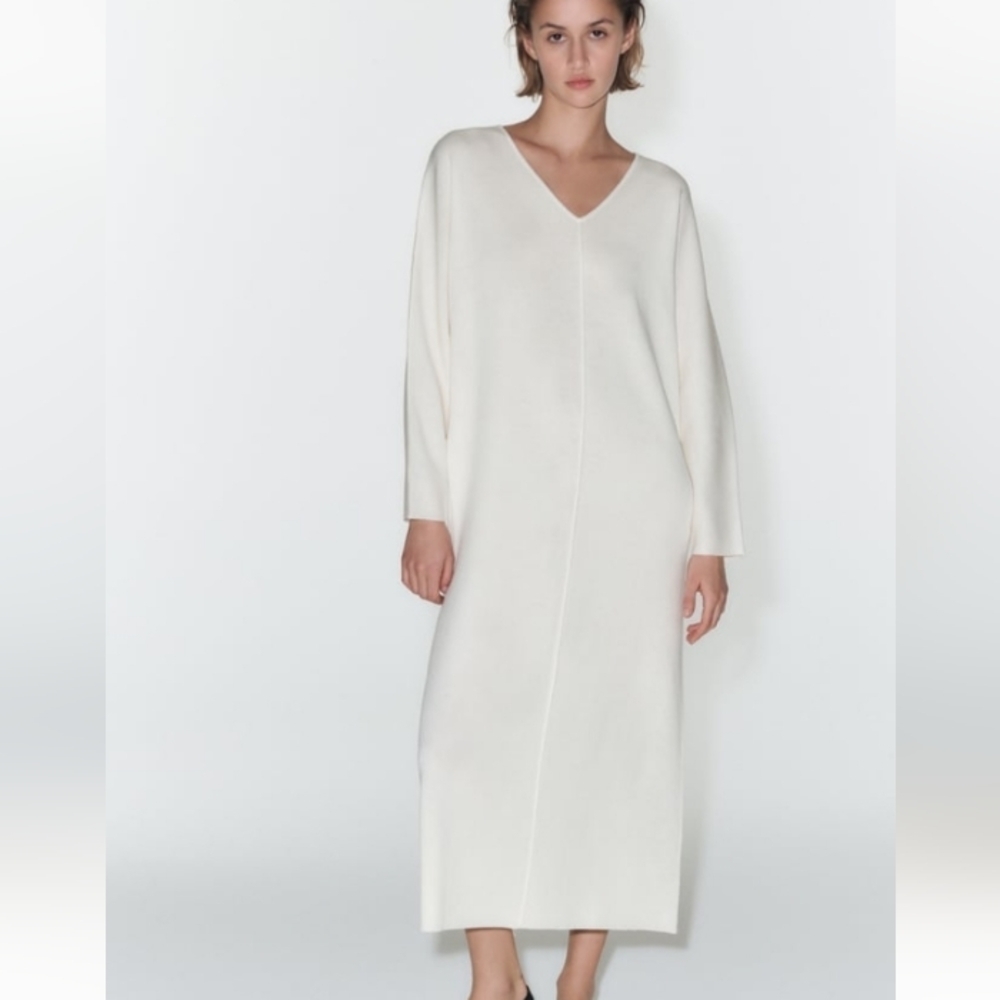 Zara Front Rolled Seam knit Midi Dress
